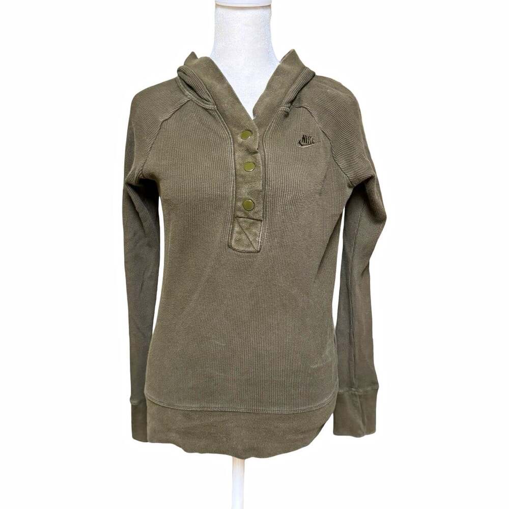 Nike Women’s Small Olive Green Thermal Waffle Hoodie Snap Henley Pullover